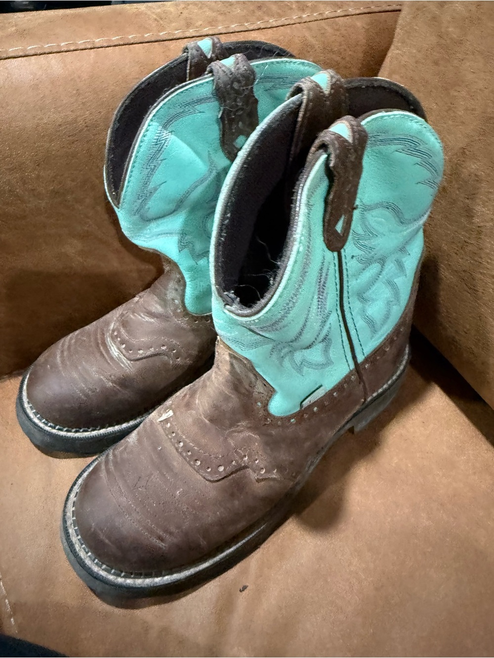 Brown & Turquoise Youth Western Boots